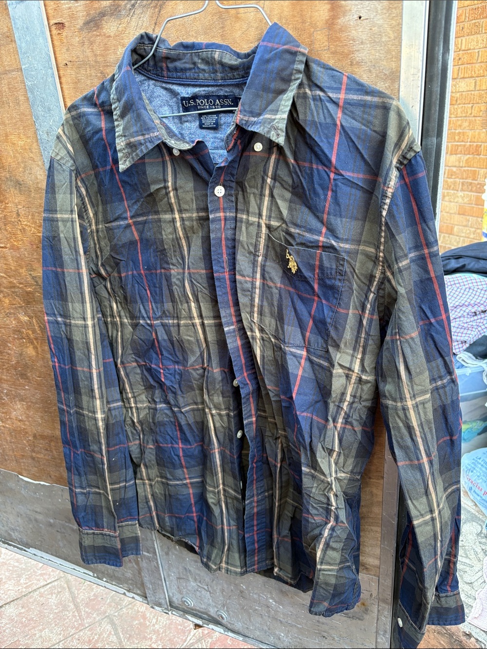 U.S. Polo Assn. Men's Blue and Gray Plaid Button-Down Shirt